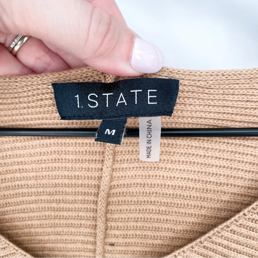 1. State Rib Knit Bubble Sleeve Pullover Sweater in Wild Oak Medium